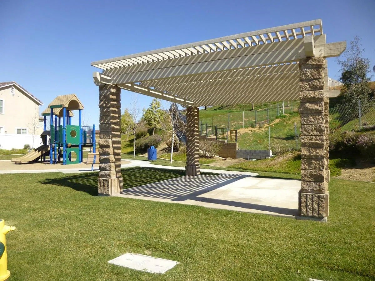 Creekside Terrace community area, including gazebo and playground.