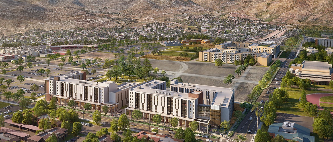 Rendering of outside of north district 2 arial view