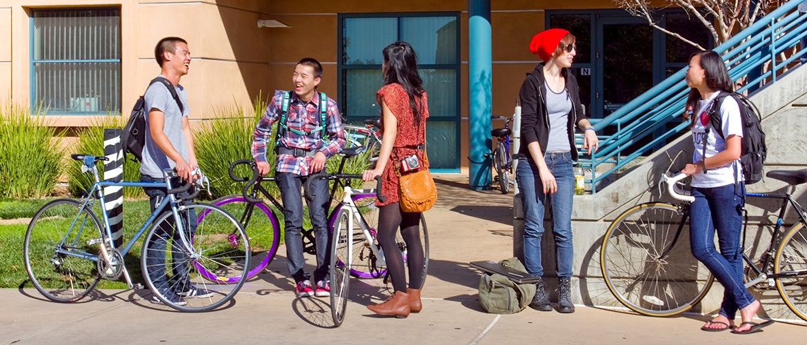 transportation students hanging out on bikes