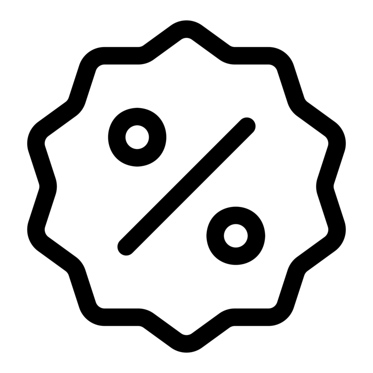 An outline icon of a percentage sign.