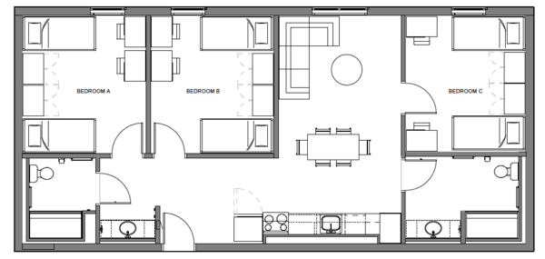 North District 2 3 bedroom 2 bath Floor Plan