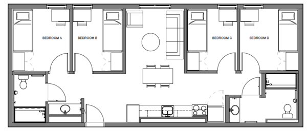 North District 2 4 bedroom 2 bath Floor Plan