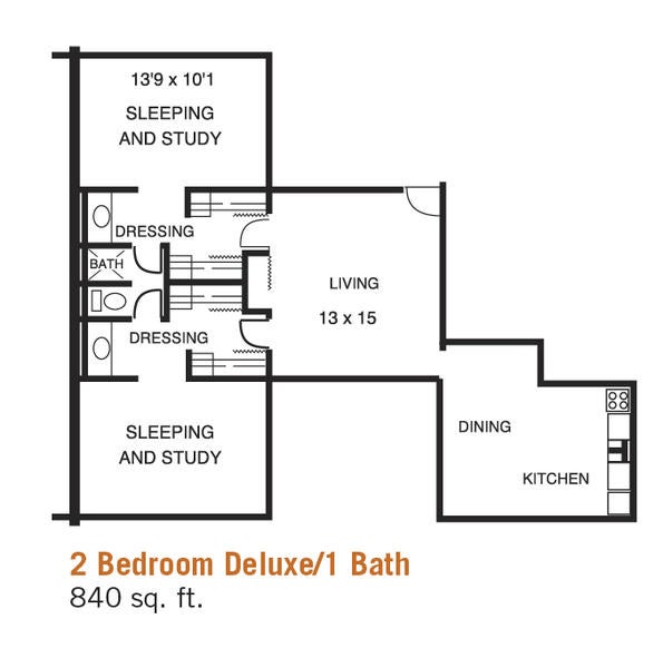 Bannockburn 2 Bed Deluxe 1 Bath Floor Plan