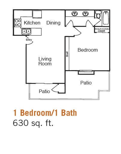 Falkirk 1 Bed 1 Bath Floor Plan