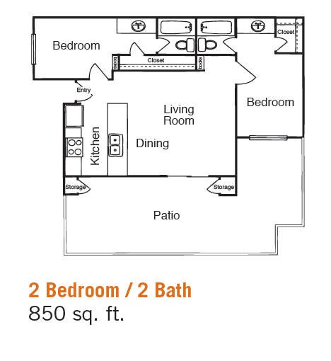 Falkirk 2 Bed 2 Bath Floor Plan