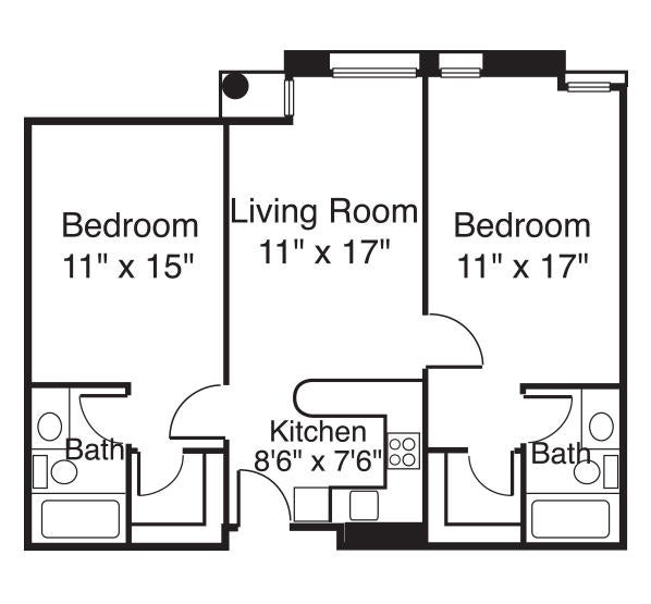 International Village 2 Bed 2 Bath Floor Plan
