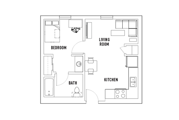 North District Floor Plan - 1 Bed and 1 Bath
