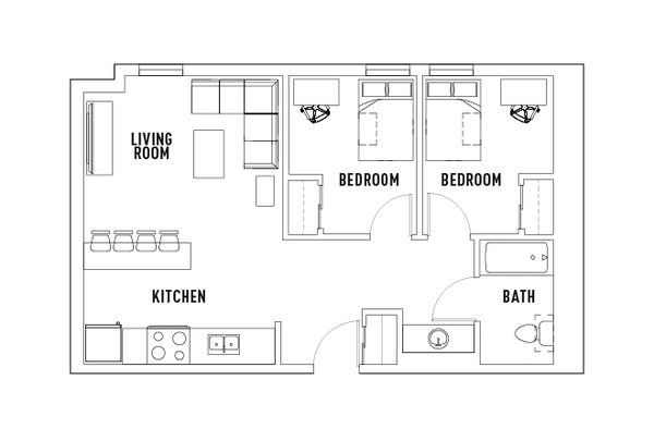 North District Floor Plan - 2 Bed and 1 Bath