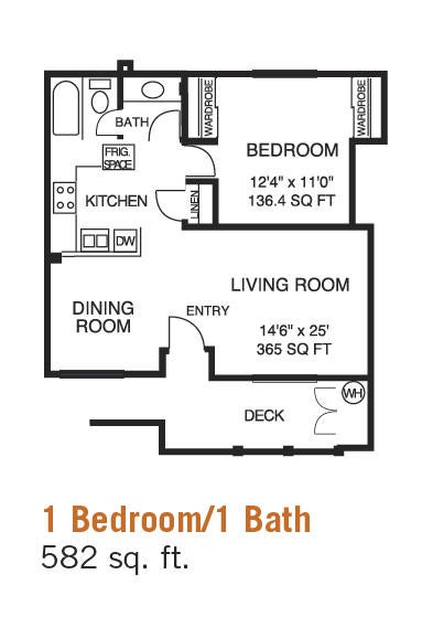 Plaza 1 Bed 1 Bath Floor Plan