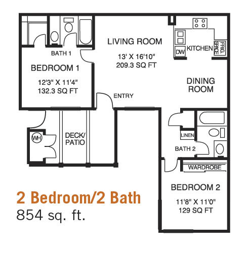 Plaza 2 Bed 2 Bath Floor Plan