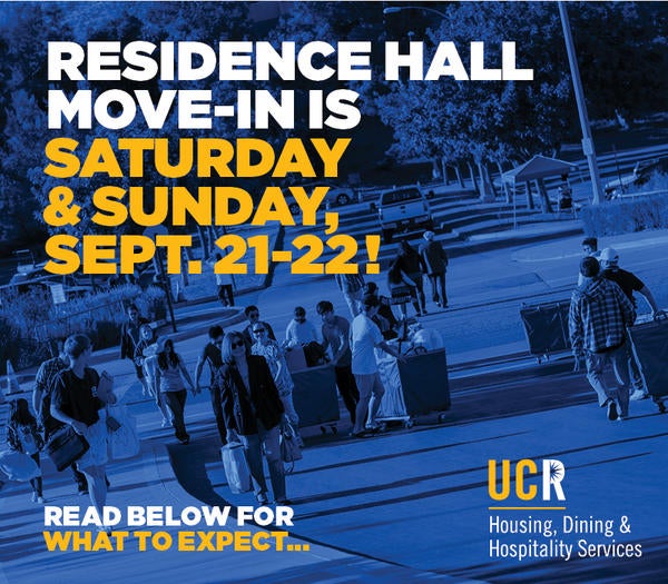 Residence Hall Move-In is Saturday and Sunday, September 21 and 22. Read below for what to expect!