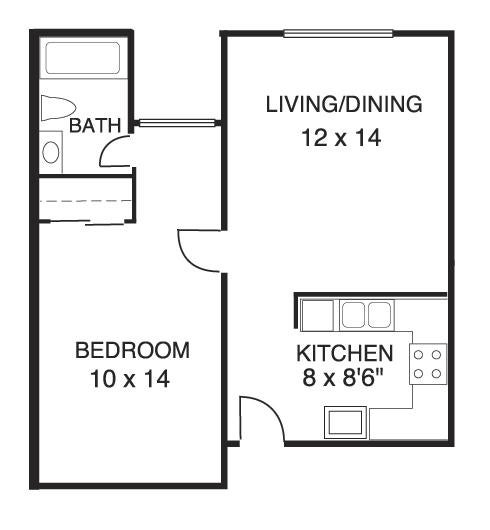 Stonehaven 1 Bed 1 Bath Floor Plan