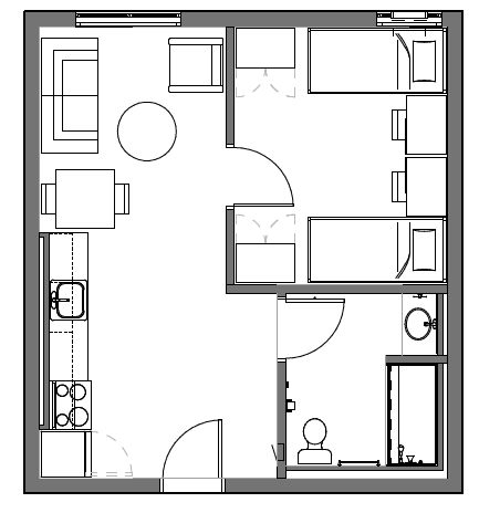 North District 2 1 bedroom 1 bath Floor Plan