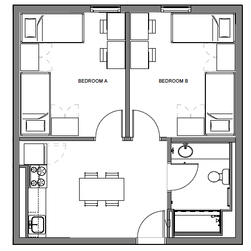 North District 2 2 bedroom 1 bath Floor Plan