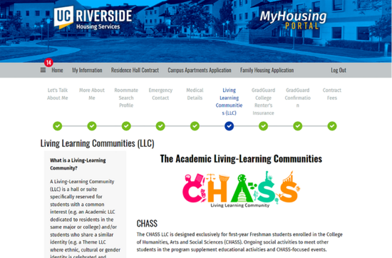 MyHousing portal, showing the LLC page with the CHASS LLC listed.