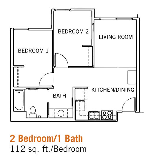 GlenMor 2 Bed/1Bath Floor Plan