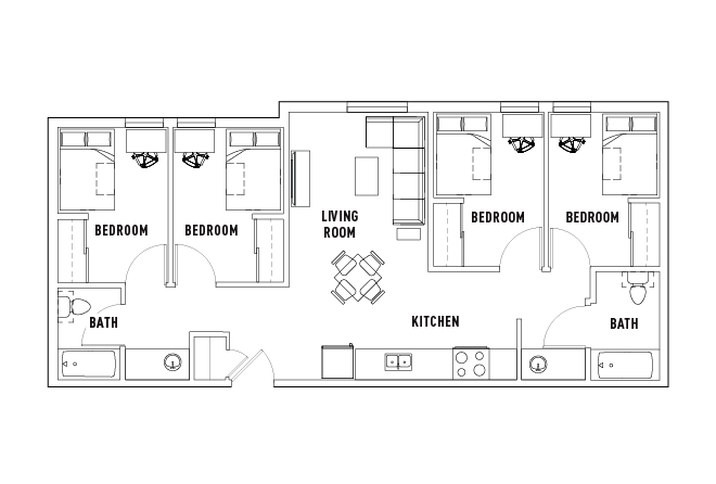 GlenMor 2 Bed/1Bath Floor Plan